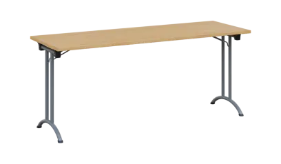 SLA 180 lak skládací jednací stůl 1800x600, deska 25 mm, podnož stříbrný lak, deska javor horský